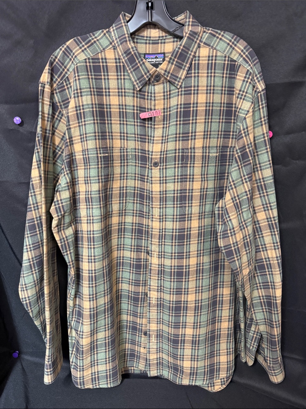 Patagonia Green and Tan Plaid Long-Sleeve Button-Down Shirt